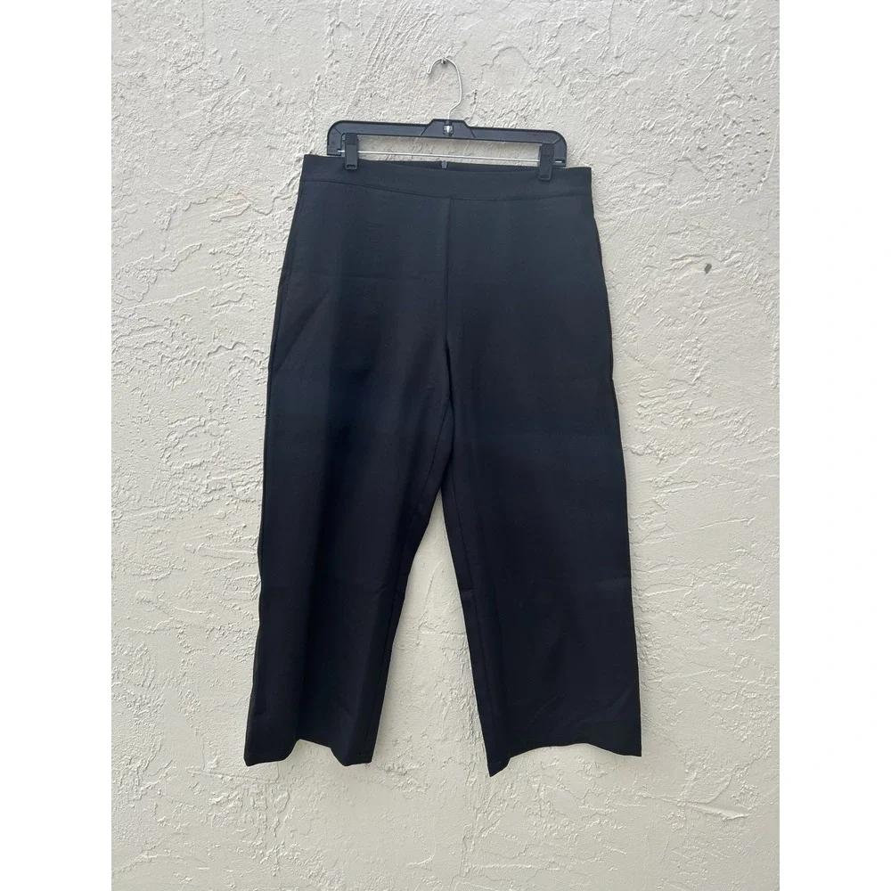 Black Wide Leg Cropped Trousers High Rise Dress Pants XL